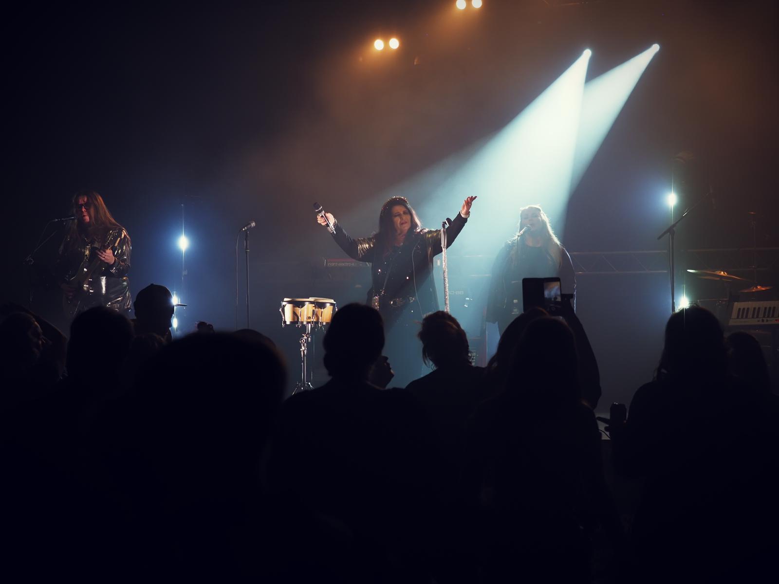 Singer and band performing at a MiniEvents showcase